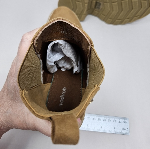 Vodvob Ankle Boots Womens Sz 7 Carmel Faux Suede Chelsea Pull On Chunky Heel - Picture 10 of 10